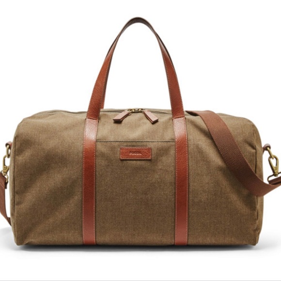 Fossil Other - Fossil Large Leather & Green Duffle Overnight Bag